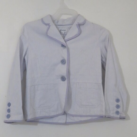 Like New Jacadi Lilac Pin Stripe Blazer with Floral Print Lining - Picture 1 of 5